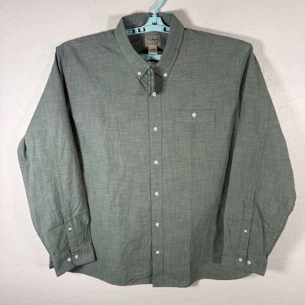 L.L. Bean Shirt Mens XL Sea Green Comfort Stretch Chambray Button Down New